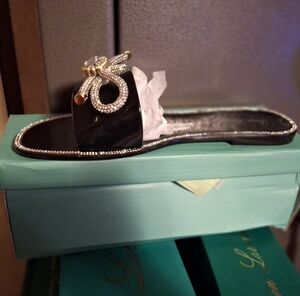 Lauren Lorraine Black and Gold Embellished Sandals